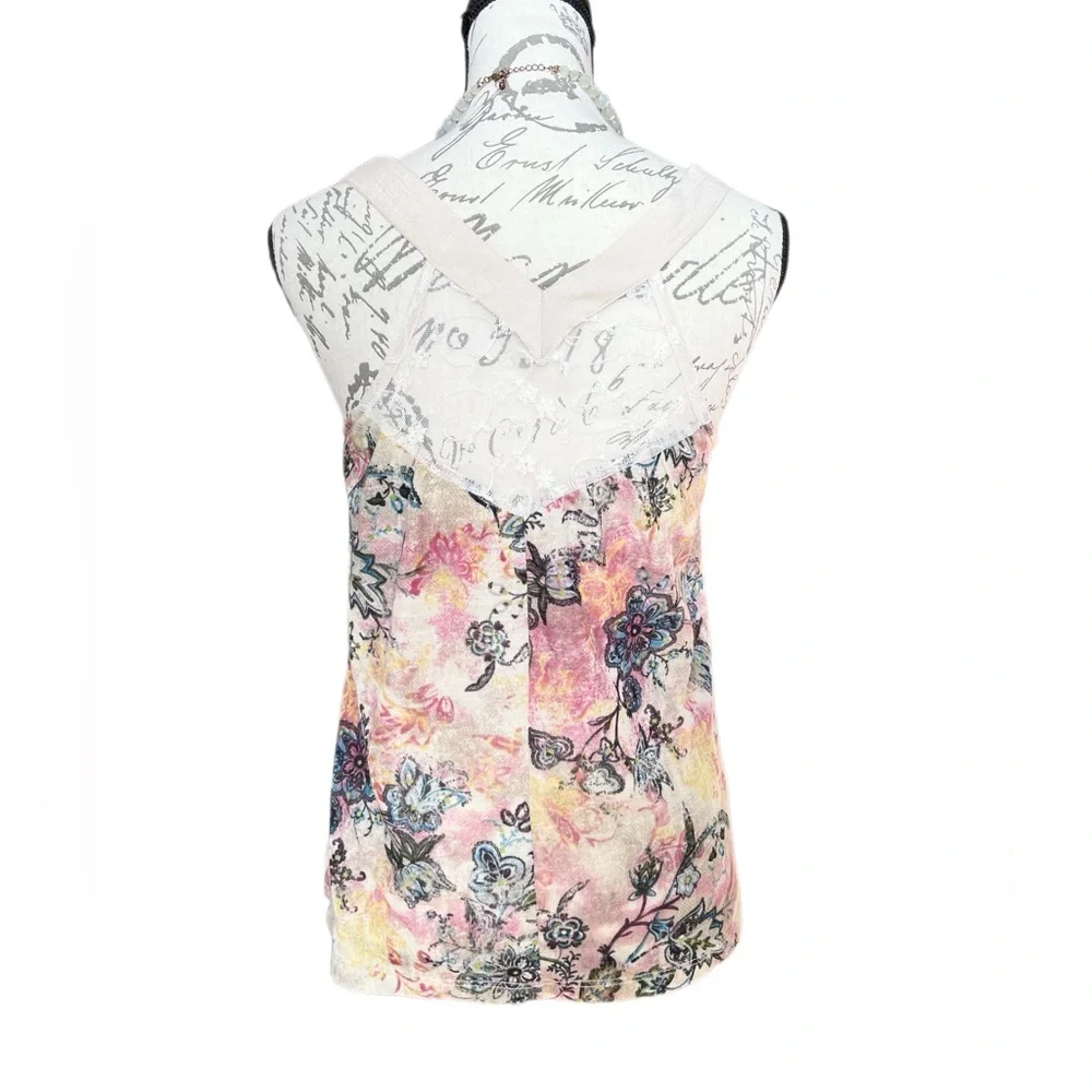 Daytrip Mixed Material Floral Sleeveless Cream Pink Tank Top y2k - M - Picture 4 of 12